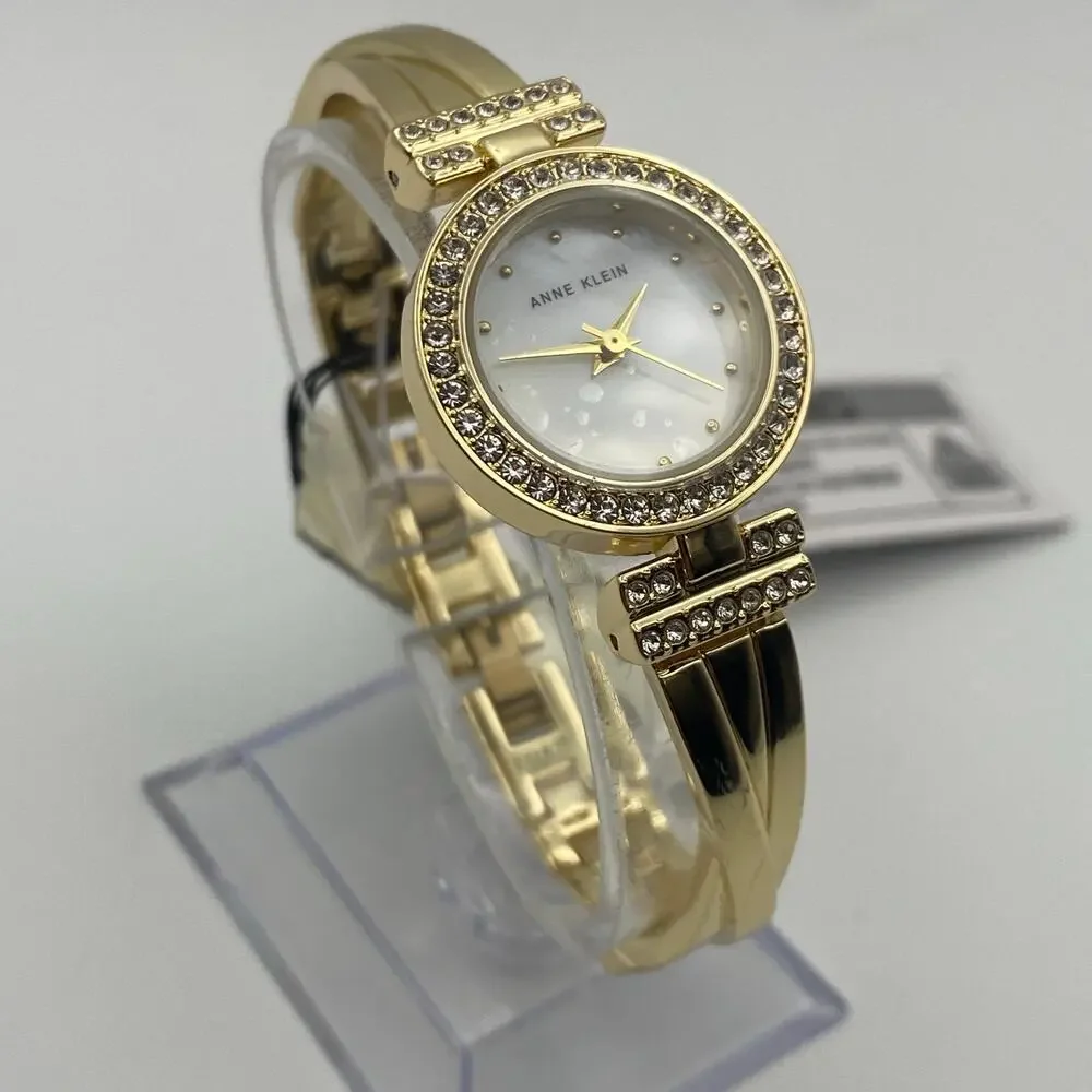Ladies Anne Klein AK-1868GBST Gold Tone Crystal Bezel Watch and Bracelet NIB